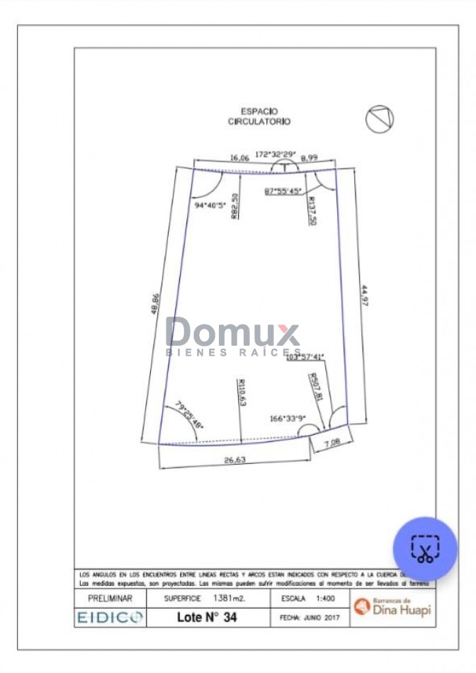 OPORTUNIDAD UNICA !!! Venta de Terreno 1381 m2 en BARRANCAS DE DINA HUAPI